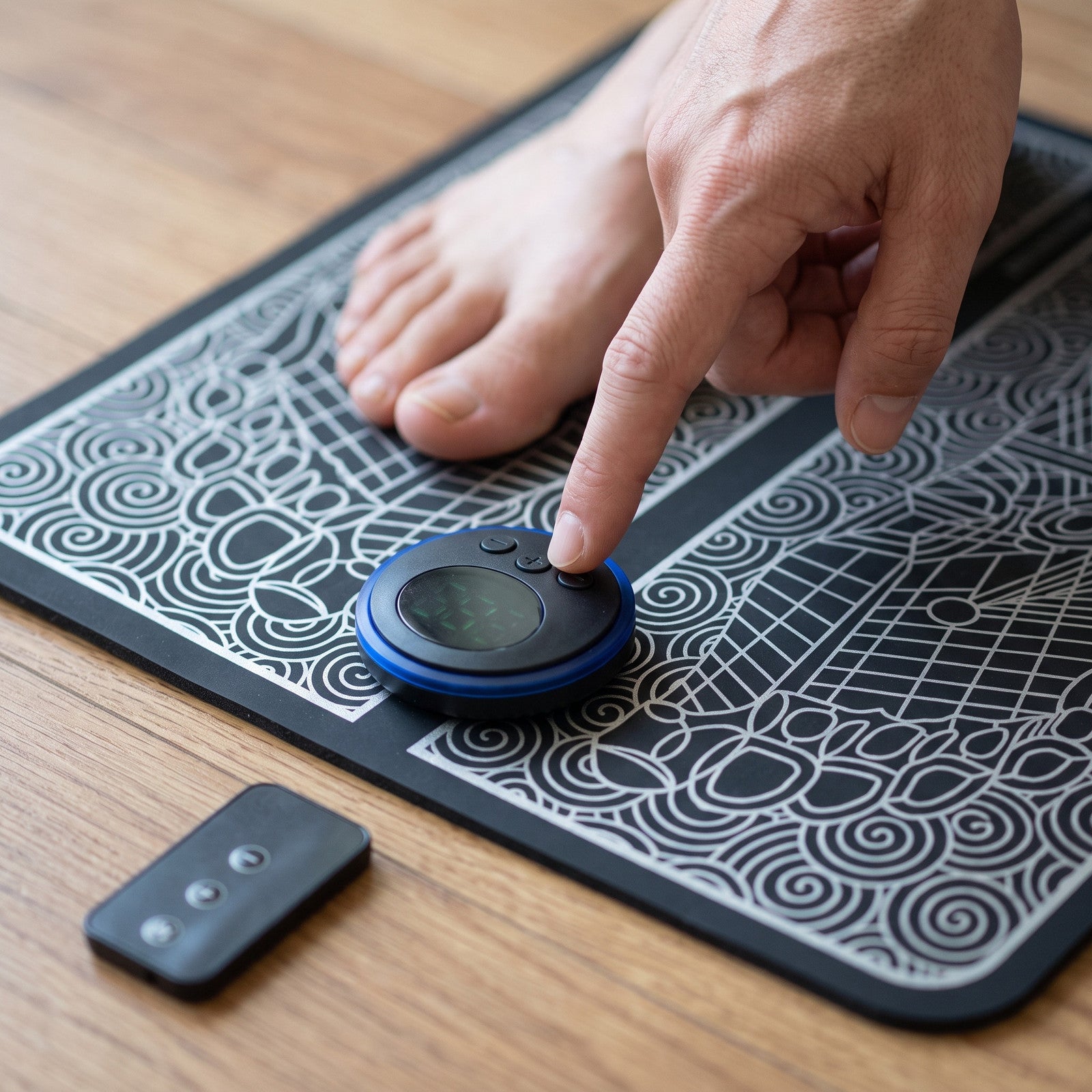 Hand adjusts attached FootPause controller